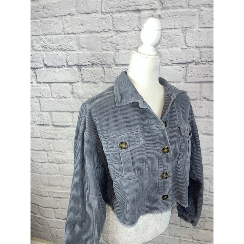 Cotton On Dusty Blue Y2K Streetwear Cropped Corduroy Casual Shacket Size 6